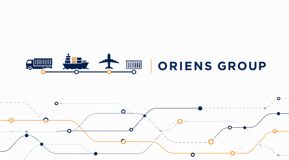 Oriens Group — логистические маршруты с плавным оранжевым свечением